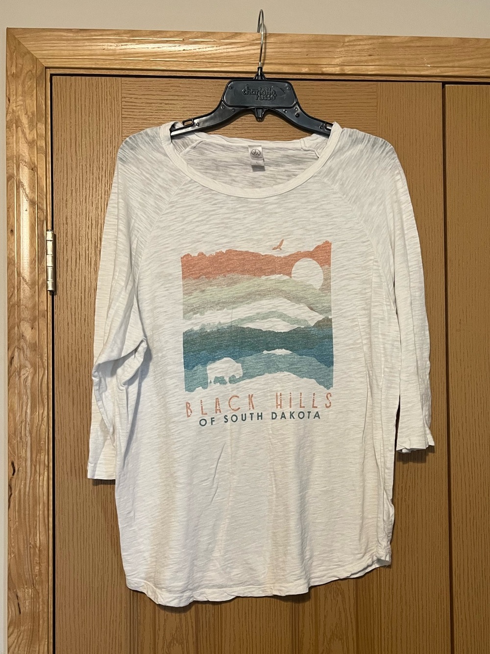 Alternative White Long Sleeve Graphic Tee with Multicolor Black Hills Print